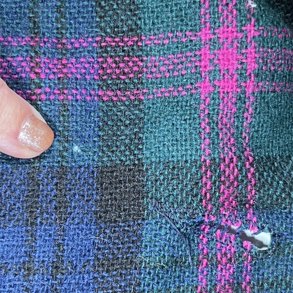 Pendleton Womens O/S Tartan Blue Green Pink Vintage Virgin Wool Cape Poncho USA - Picture 7 of 7